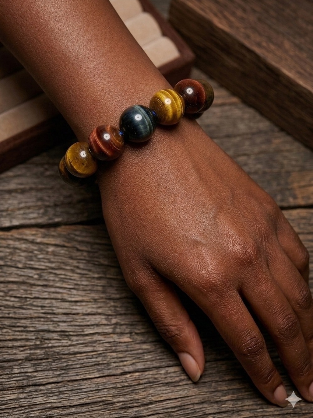 🤎❤️💙 Natural Triple Tiger’s Eye Statement Bracelet